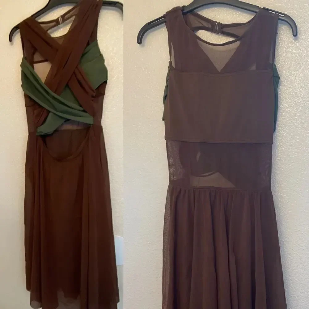 Weissman Balera Dance Costume custom brown Mesh Wrap Midi Dress D11003 Adult MA